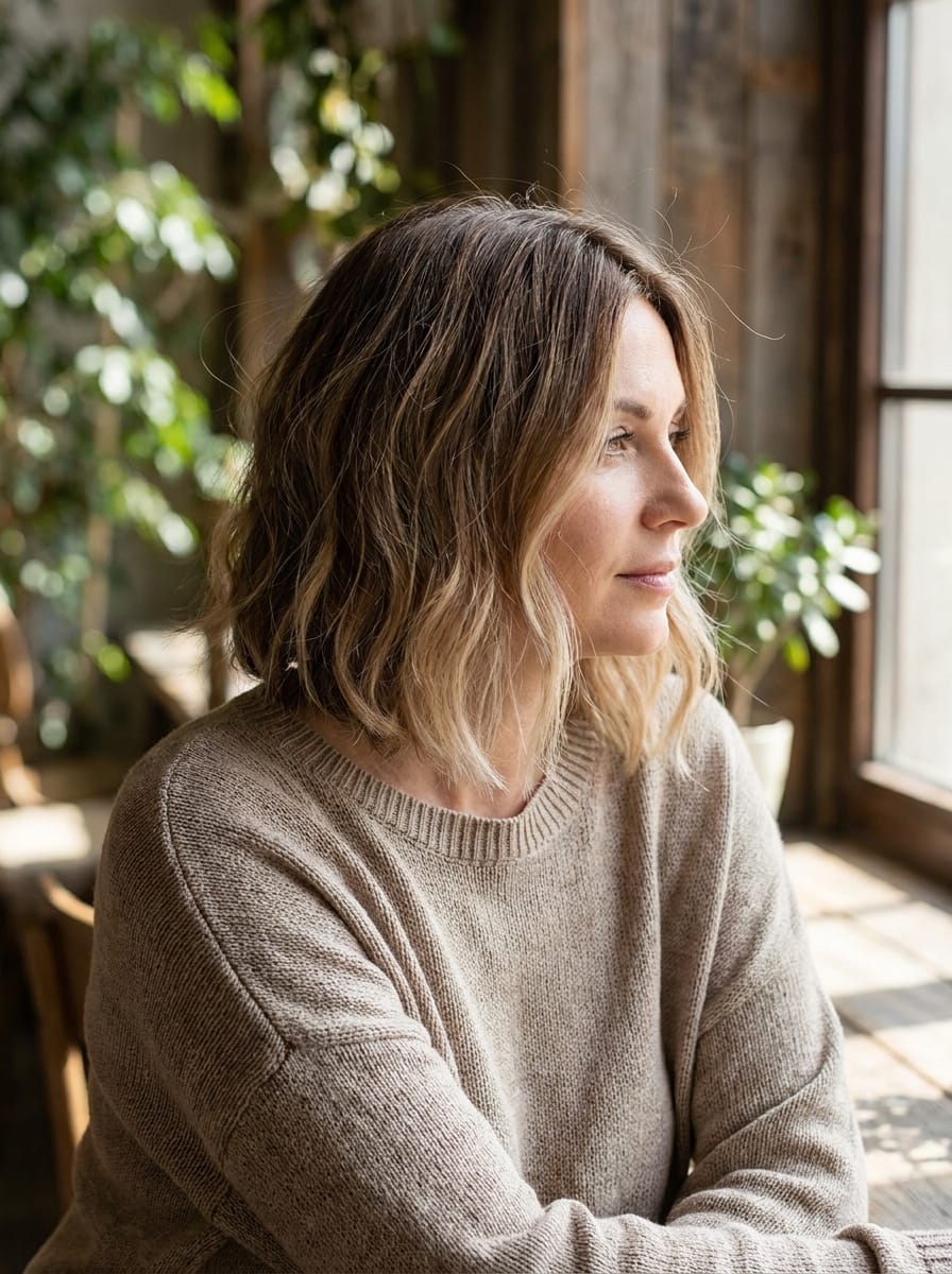 Balayage Bob mit weichen Wellen - Balayage Bob